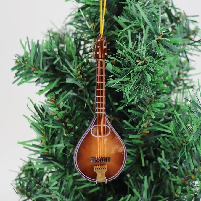 Wooden String Miniature Mandolin Hanging Ornament Mini Musical Instrument Replica Holiday Tree Home Decoration Display Ornament (4.72" Mandolin)
