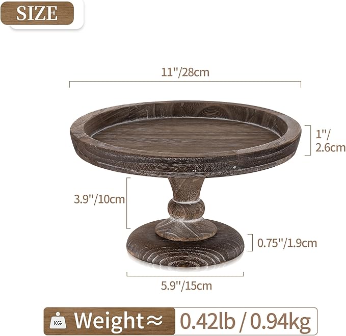 Hanobe Display Riser for Farmhouse Decor: Rustic Wooden Risers Round Decorative Pedestal Plate Stand Holder Tray for Candle, Cupcake, Plant