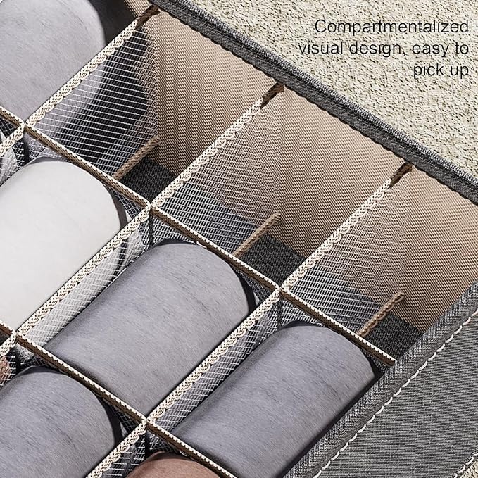 3pack Wardrobe Clothes Organizer，Foldable Underwear Storage Box Fabric Storage Bin with Divider for Socks Bra Clothes Underwear Organizer Drawer Multifunctional Household Box (Dark gray)