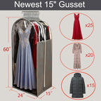 15" Gusseted Long Dress Bags for Gowns,60" Clear Garment Bags for Hanging Clothes, Completely Sealed Storage Covers and Dust-proof Protector with Full Heavy-duty Side Zipper for Travel, 4-Pack
