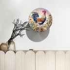 Rooster Decorative Plates, 6inch, Rooster on Stone Round Display Plate, Hanging Decorative Plate with Display Stand, for Kitchen Party Coffee Table Decor Art