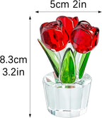 3.2 * 2in Handmade Crystal Red Rose Bouquet Figurine Romantic Rose Flower Gifts for Wife Mom on Birthday Wedding Anniversary