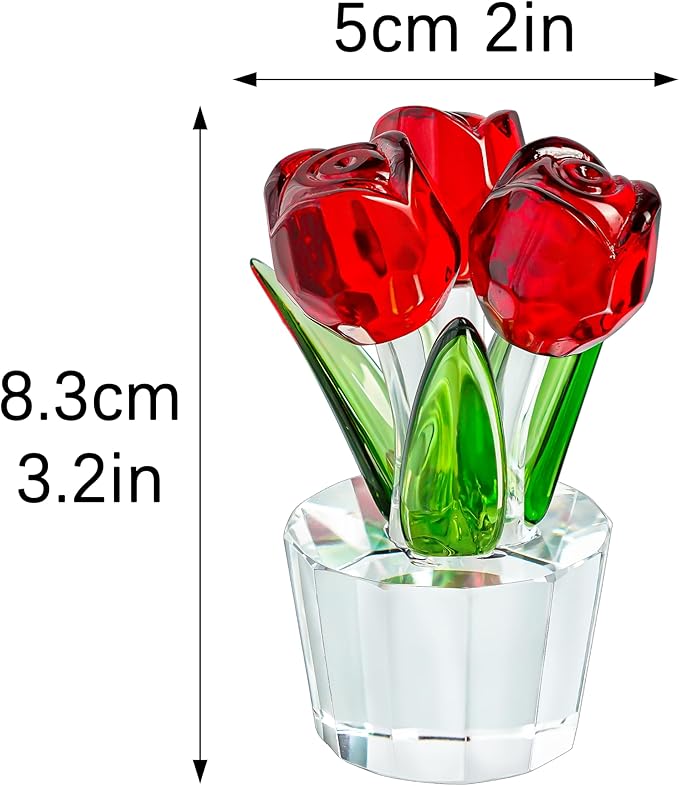 3.2 * 2in Handmade Crystal Red Rose Bouquet Figurine Romantic Rose Flower Gifts for Wife Mom on Birthday Wedding Anniversary