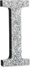 Qunclay 5.7" Silver Crystal Diamond Bling Letters Crushed Diamond Decoration Wooden Glitter Letter with Screw and Hooks Rhinestone Gift for Wedding Y2k Mcbling Bedroom Wall Decor (Letter I)