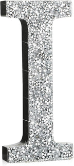 Qunclay 5.7" Silver Crystal Diamond Bling Letters Crushed Diamond Decoration Wooden Glitter Letter with Screw and Hooks Rhinestone Gift for Wedding Y2k Mcbling Bedroom Wall Decor (Letter I)