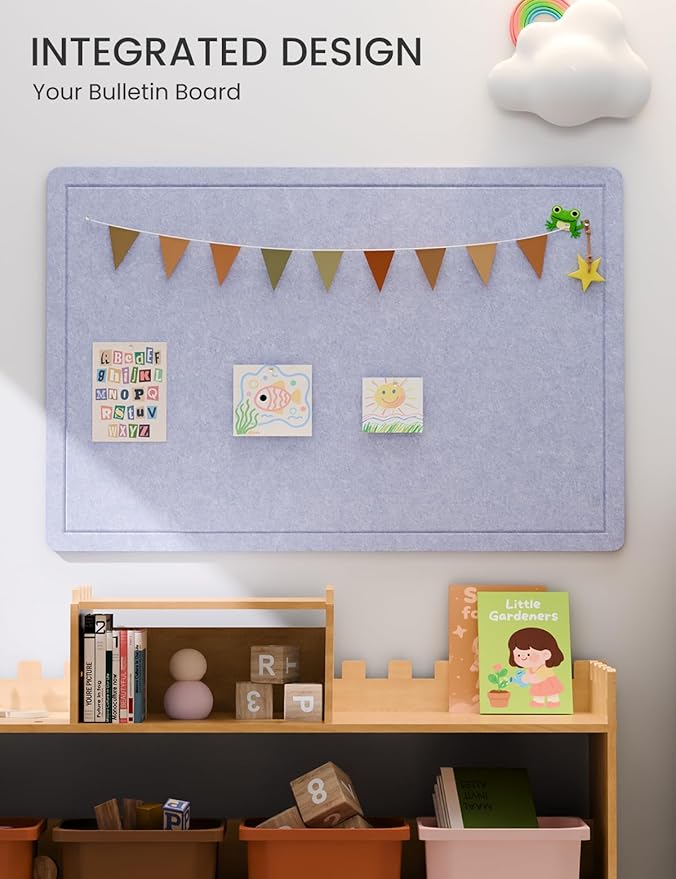 Fluxynara Bulletin Board,35.4" x 23.6" Cork Board Alternative with 12 Safe Removable Adhesive Tabs, Foldable Felt Pin Board for Home Office, Classroom, Bedroom,Entryway for Walls—Soft Periwinkle