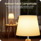 Small Tripod Table Lamp, Modern Nightstand Lamp with Fabric Shade, Boho Bedside Wood Desk Light for Bedroom, Kids Room, Living Room, Office, Study, White, W51TL05