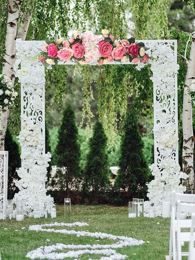 JUOPZKENN Artificial Rose Flower Swag, Wedding Arch Flowers 25in Decorative Swag Pink Peony Decorative Floral Swags Green Leaves Chair Back Flower for Wedding Arch Front Door Wall Decor(#1)