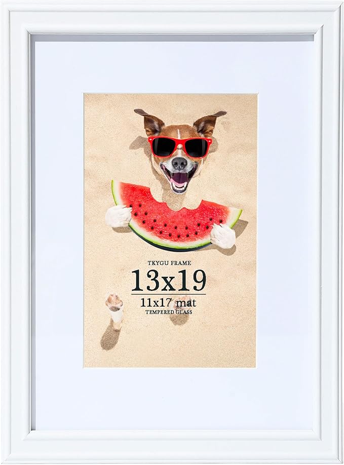13x19 Picture Frame White, 13x19 Art Frame Matted to 11x17,Poster Frame Wooden, 13 by 19 Photo Frame for Wall Mounting, Wall Gallery Frame for Home Decor Gifts