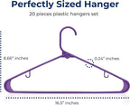 SereneLife Premium 20 Pack Plastic Hangers, Lightweight, Durable, Space Saving Clothes Organizers, Suitable for Shirts, Sweaters, Hoodies, Dresses, Kids Clothes, Good for Home Organization (Purple)