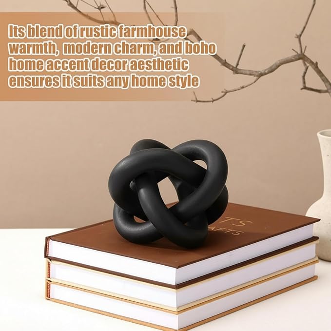 Yalikop 3 Link Wood Knot Decor Rustic Home Décor Accents Hand Carved Coffee Table Decoration, Boho Chain Link Decoration, Modern Shelf, Rustic Objects for Home Living Room Bedroom(Black)