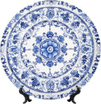 Blue White Flowers Bone China Decorative Plate –ceramic Art Plate With Display Stand For Home, Kitchen, Wall Or Table Decor
