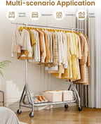 Heavy Duty Clothing Rack, Metal Clothes Rack Load 450 LBS, Rolling Coat Racks for Hanging Clothes with Lockable Wheels, Wardrobe Closet Garment Racks for Bedroom, Silver
