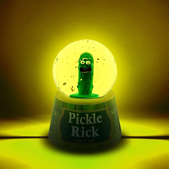 Rick and Morty Pickle Rick Multicolored Light-Up Mini Snow Globe with Glitter | 3 Inches Tall
