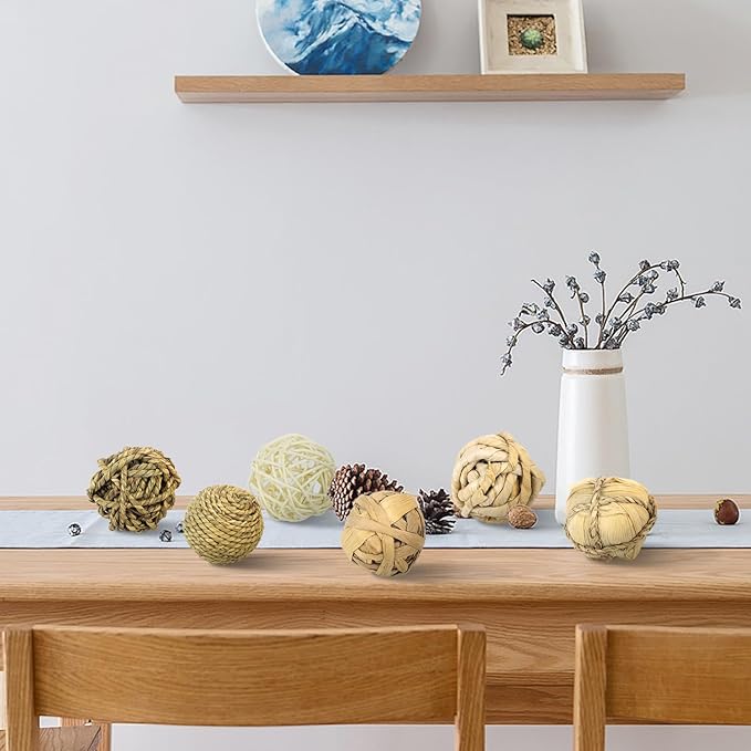Kesywale Set of 6 Decorative Balls for Centerpiece Bowl Fillers, 2.8 inch Assorted Rattan Wicker Balls Spheres Orbs, Vase Fillers, Home Table Decor
