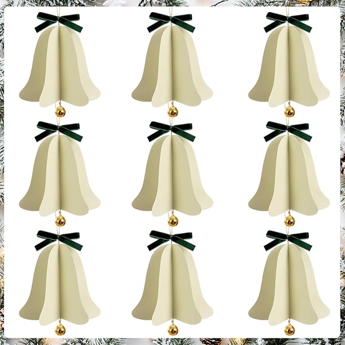 Christmas Bell Ornaments Christmas Tree Decorations Paper Hanging Bell Ornaments for Xmas Tree Décor, New Years Party Winter Xmas Party Holiday Home Decor,Ceilings Decor 9 PCS
