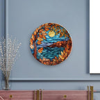 Stained Glass Design Fall Maple Tree Night Decorative Plates Home Decor Ceramic Plates, Fall Season Dinner Plates Display for Living Room, Kitchen, Gifts for Thanksgiving, 7 Inch
