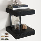 12 Inch Square Floating Shelves for Wall 2 Pack, 12"D Wood Grain Bathroom Shelves with Invisible Brackets, Easy Install Engineered Wood Storage Shelves for Kitchen, Living Room, Bedroom, Black Finish