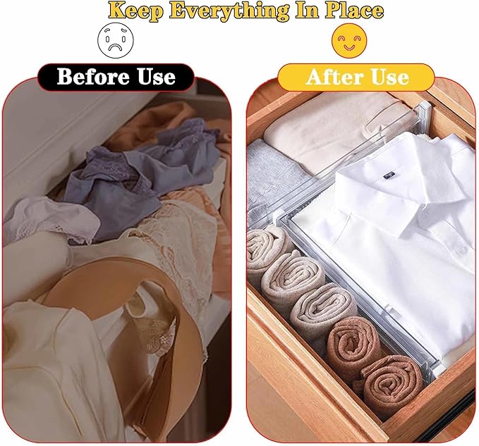 12 Pcs Drawer Dividers for Clothes, 3.15" High 11.34"-19.69" Adjustable Expandable Dresser Drawer Organizer, Clear Plastic Separators for Dresser, Baby Clothing (12, clear)