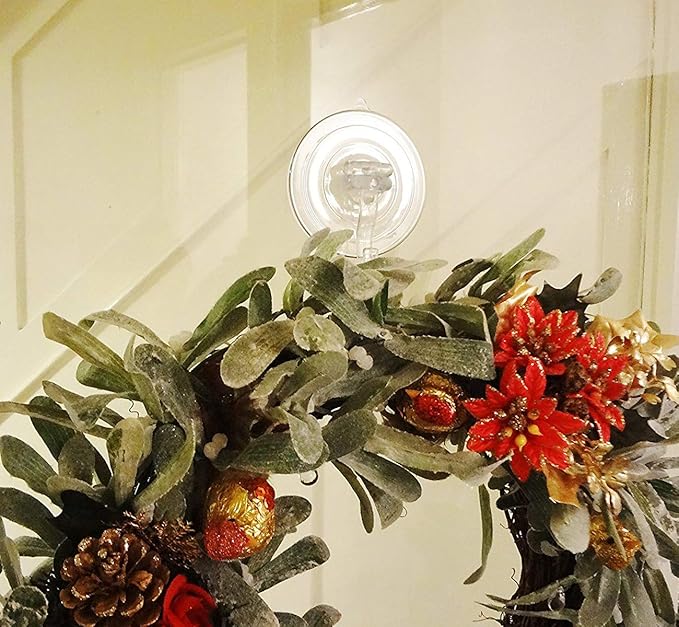 Your Little Lovely Christmas Wreath Holders Holiday Hangers – Suction Cup Hooks Glass Window Door Home Kitchen Hooks Supplies Decorations