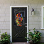 DULRLLY Spring Summer Front Door Teardrop Wreath, 25 Inch Decorative Swag with Colorful Flower and Green Leaves, Artificial Floral Swag for Wedding Arch Window Wall Decor