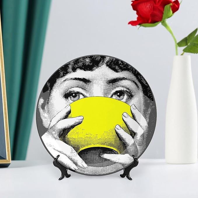 Lina Cavalieri Plate, Wall Decorative Plate, Mysterious Face Plate Wall Hanging Decoration,Including Bracket and Special Spring Hook, 8inch, Style7