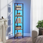 TUTOTAK Corner Shelf with LED Light, 6-Tier Corner Bookshelf for Small Space, Narrow Display Corner Shelf Stand with Storage Rack, for Living Room, Bedroom, Rustic Brown BS05BB006L