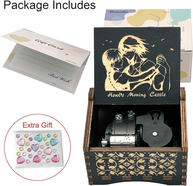 Pursuestar HowlMoving Castle-Merry Go Round of Life Wind Up Music Box, Vintage Engraved Wood Mechanism Musical Gifts for Birthday Valentine's Day Christmas Thanksgiving