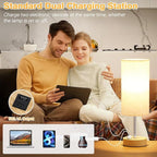 Touch Bedside Lamps Set of 2 - 3 Way Dimmable Table Lamps for Bedroom, Nightstand Lamp with Wooden Charging Station for Kids Room Dorm, Small Desk Lamp for Living Room, Office, Kids Room, Nursery