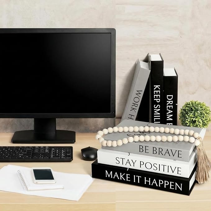 Menkxi 6 Aesthetic Decorative Books Set with Tassel Wood Bead Motivational Table Decor Encouragement Faux Book with Inspirational Design for Home Coffee Table Modern Decoration Photo Storage Box