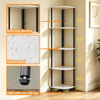 5-Tier Corner Shelf Stand,Tall Narrow Bookshelf for Small Spaces,Rustic Wood & Metal Storage Shelf,Display Plant Stand with Anti-Tip Straps for Bedroom,Living Room,Bathroom,White
