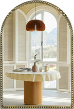 Arched Wall Mirror for Bathroom, 20"x30"-Ornate Decorative Bathroom Mirror with Beaded Metal Frame - Modern Distressed Hanging Wall Decor for Bedroom/Living Room/Entryway-Antique Gold Mirror