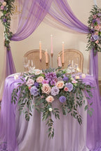 TINGE TIME Artificial Sweetheart Flower Swag with Tablecloth and Table Runner, Pack of 3 Floral Arrangement for Wedding Sweetheart Table Centerpiece Decoration (Violet & Misty Rose)
