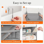 Lifewit 1 Pack Over the Door Organizer, Clear Window Hanging Storage with 4 Side Pockets, Anti Tilt 40 lbs Load Behind Door for Pantry, Nursery, Bathroom, Bedroom, Dorm, 6 Section, Light Gray