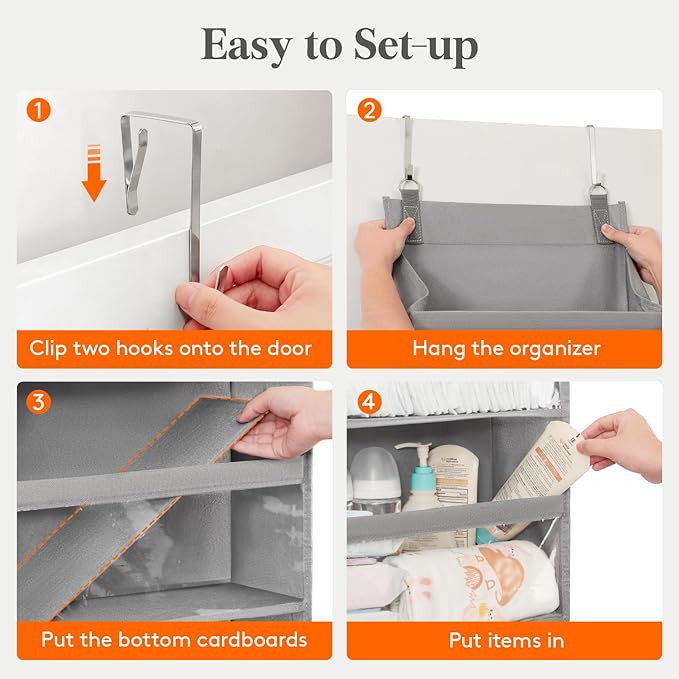Lifewit 1 Pack Over the Door Organizer, Clear Window Hanging Storage with 4 Side Pockets, Anti Tilt 40 lbs Load Behind Door for Pantry, Nursery, Bathroom, Bedroom, Dorm, 6 Section, Light Gray