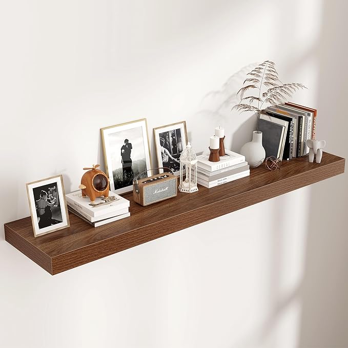 Venusmiles Floating Shelves for Wall, 55 Inch Wide x 12 Inch Deep Floating Shelves, Long Wood Floating Wall Shelf Shelves for Living Room Bathroom Bedroom Kitchen Home - (Walnut, 55" W x 12" D x 2" H)