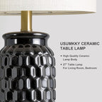 USumkky 27" Ceramic Table Lamps Set of 2 - Modern Farmhouse & Boho Style, Bedside Nightstand Lamps for Bedroom, Living Room End Table Lamps, Small Desk Lamp(Black)