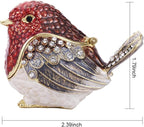 Hand Painted Trinket Box for Home Decor Accents, Enamel Hinged Jewelry Box for Bookshelf Office Table Desk Decoration, Classical Figurine Collectible Keepsake Animal Sculptures (Robin Bird)