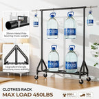 Heavy Duty Clothes Rack Load 450 LBS, Metal Garment Rack, Standing Rolling Clothing Rack for Hanging Clothes with Sturdy Wheels & Shelves, Portable Closet Wardrobe Rack,Black
