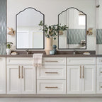 Black Arched Mirror for Bathroom, 36"x24" Bedside Mirrors for Wall with Modern Antique Metal Frame, Large Scalloped Entryway Decor