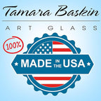 Tamara Baskin Art Glass Mezuzah, Easy Mount Indoor or Outdoor Weatherproof Metal Case Gift Box and Non-Kosher Scroll Included Hand Made in USA Guaranteed for Life (Marbled Blue White)