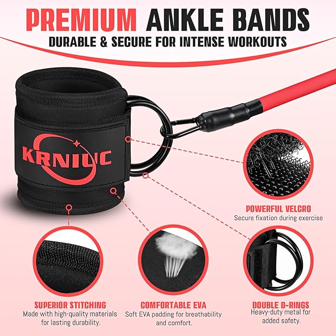 Ankle Resistance Bands with Cuffs, Resistance Bands for Working Out, Home Gym Workout Equipment for Women, Pilates Exercise, Hip, Leg, Glute Ankle Weights Training- Exercise Guides Included