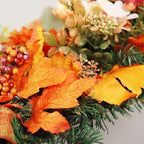 21.7Inch Artificial Fall Harvest Teardrop Swag for Front Door Thanksgiving Teardrop Wreath with Maple Leaves Berry Autumn Floral Swag for Home Wall(with Light)