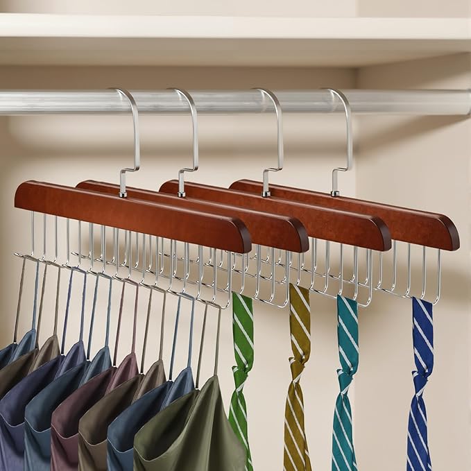 4 PCS Bra Hangers for Closet Organizer, Tank Top Hanger with 32 Hooks Tie Rack Belt Hanger Belts Rack Ties Holder 360° Rotatable Neck Tie Organizer Belt Holder for Ties, Scarves