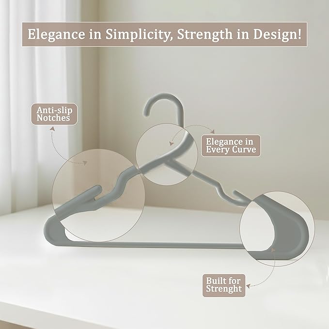 Utopia Home Plastic Hangers 50 Pack - Perfect Space Saving Clothes Hanger - Durable and Strong - Perfect Closet Organizers with Shoulder Grooves (Grey)