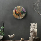 Rooster Decorative Plate Holder, 8 Inch, Chicken in Rice Field Round Display Plate, Hanging Decorative Plate with Display Stand, for Wall Hanging Living Room Bathroom Decor Gift