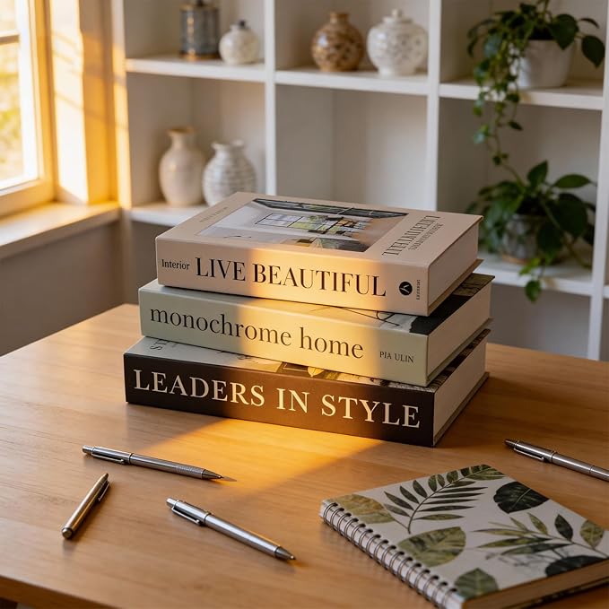 3 PCS Faux Decorative Books for Home Decor-Coffee Table Books Decor-Aesthetic Fake/Faux Books for Decoration,libros Decoration for Coffee Table, Shelf Accessories (3-monochromc Live Style Guide)