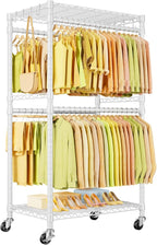 P4 Rolling Clothes Rack Heavy Duty, Clothing Racks for Hanging Clothes, Freestanding Garment Racks with Wheels, Metal Portable Closet Rack 35.5''W × 20.5''D × 80.5''H, Max Load 560Lbs, White