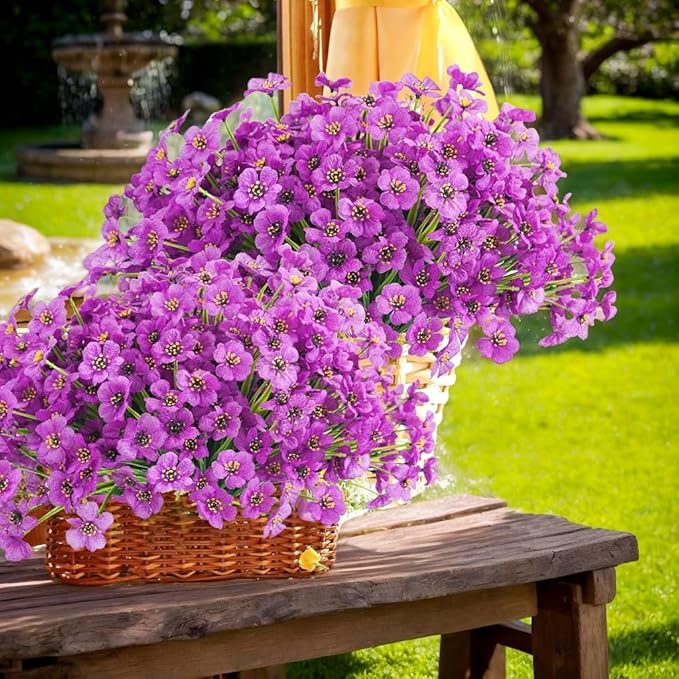 12Pcs UV Resistant Artificial Flowers Artificial Violet Outdoor Decor Realistic Faux Plants Silk Flowers No Fade for Patio Hanging Baskets Garden Pots Farmhouse Yard (Lotus)