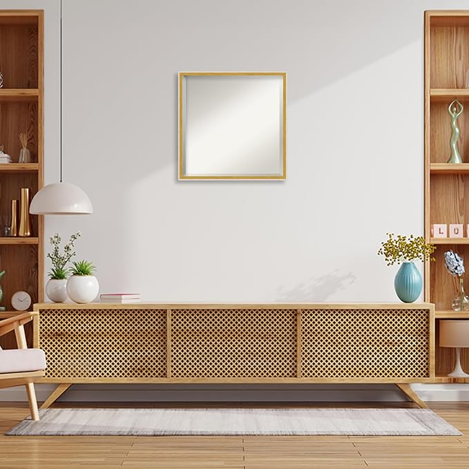 Amanti Art White Wall Mirror 21x21 Paige White Gold Square Bathroom Mirror for Wall Decor Living Room, Medium Modern Wood Frame, Hangs Horizonally and Vertically, Bathroom Decor, Beveled Edge